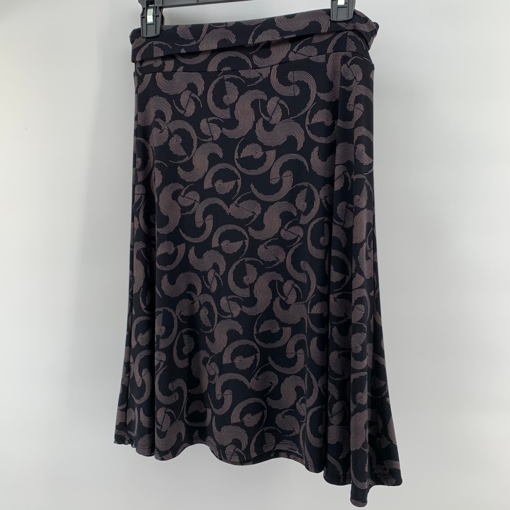Midi Skirt Small Black Brown Swirl Print Comfortable Casual Stretchy